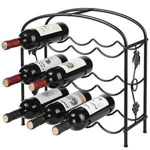 black wine rack countertop, modern grapevine design freestanding metal 12 wine bottle organizer storage