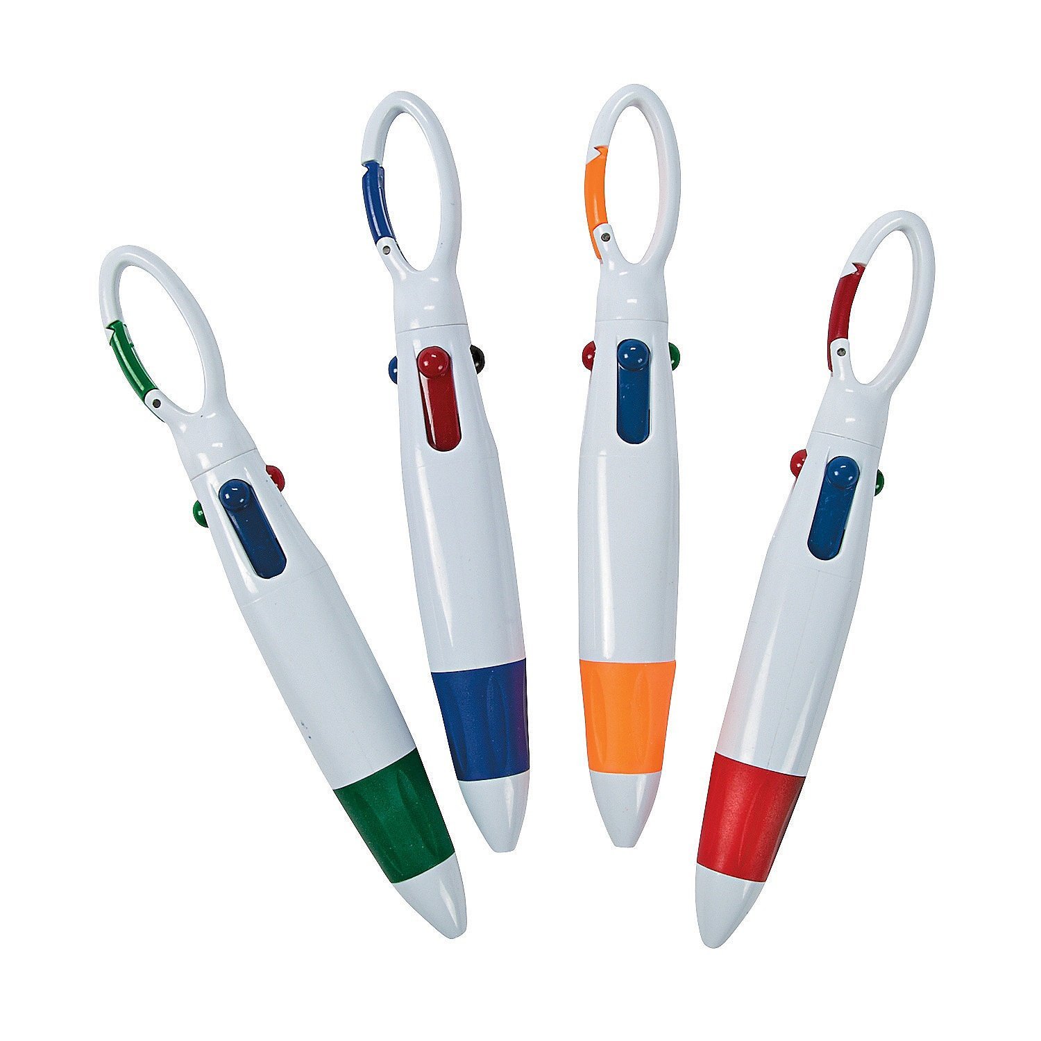 Carabiner Shuttle Pens (6 Pack) Each 5 1/2" Pen Includes 4 Retractable Color Choices.