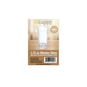 Zappy 52 Disposable Plastic Straight Wall Shooter Glasses 1.75 Oz Clear Tumblers - Tasting Sample Dessert Shooters Wine Beer Champagne Jello Cup Shot Glass Cups