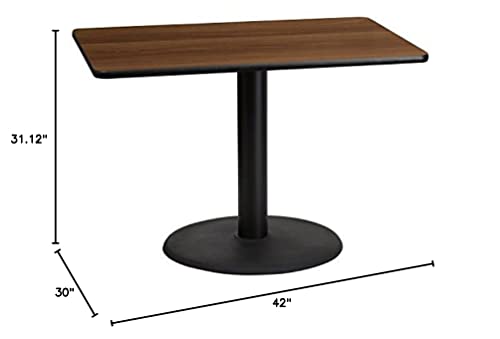 Flash Furniture 30'' x 42'' Rectangular Walnut Laminate Table Top with 24'' Round Table Height Base