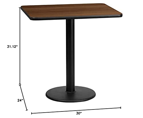 Flash Furniture 24'' x 30'' Rectangular Walnut Laminate Table Top with 18'' Round Table Height Base