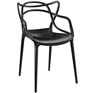 modway entangled modern molded plastic kitchen and dining room arm chair in black - fully assembled