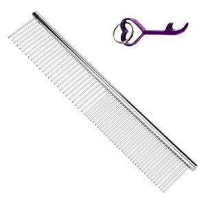 bps pet grooming comb 7-1/2 inch dog comb,silver metal comb for persian cat,stainless steel straight comb for cavapoo,collie,poodle,havanes,maine comb,gift with bottle opener keychain (19x3cm)