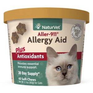 naturvet – aller-911 allergy aid plus antioxidants for cats – 60 soft chews | supports immune system, skin moisture & respiratory health | enhanced with omegas, dha & epa | 30 day supply
