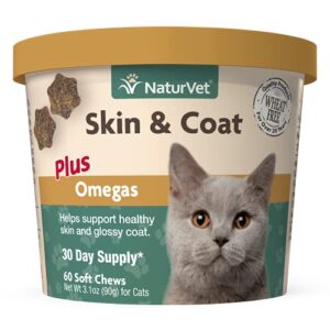 naturvet – skin & coat plus omegas for cats – 60 soft chews | supports healthy skin & glossy coat | enhanced with omega-3, omega-6 & biotin | 30 day supply