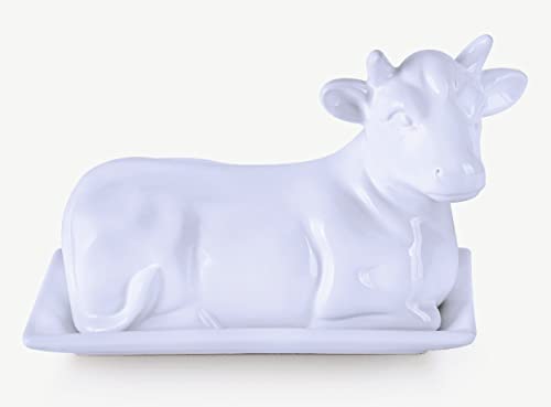 Butter Dish Cow Shaped White Ceramic / Porcelain by Chefcaptain