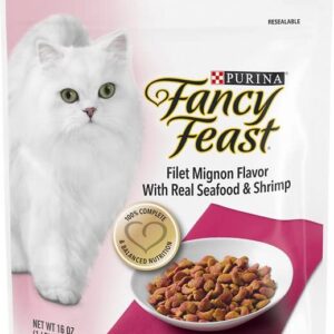 Fancy Feast Gourmet Dry Cat Food - Filet Mignon Flavor with Real Seafood & Shrimp - 3 Pack (3 Pounds Total)