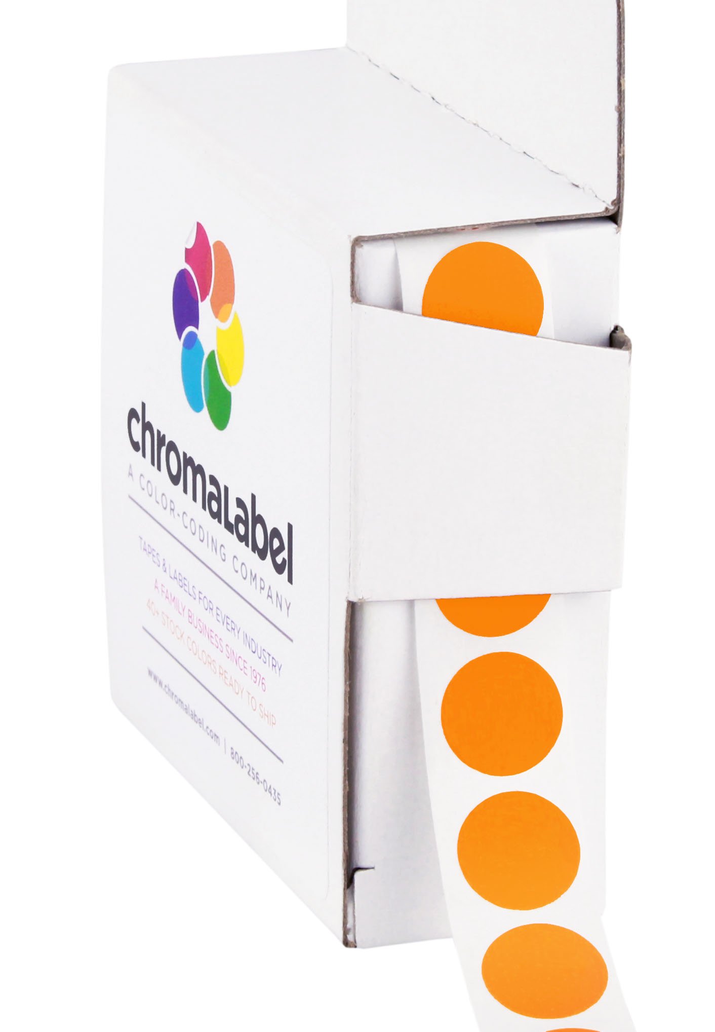 ChromaLabel 0.50 Inch Round Label Permanent Color Code Dot Stickers, 1000 Labels per Dispenser Box, Orange