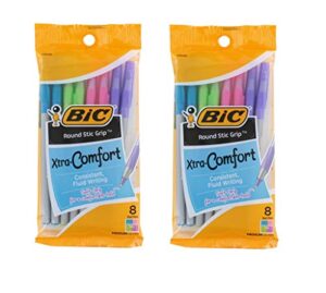 bic round stic grip xtra comfort fashion ballpoint pens, pack of 16 - pastel blue, green, pink, purple, 1.0mm