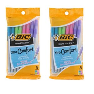 BIC Round Stic Grip Xtra Comfort Fashion Ballpoint Pens, Pack of 16 - Pastel Blue, Green, Pink, Purple, 1.0mm