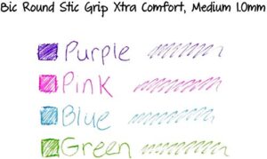 BIC Round Stic Grip Xtra Comfort Fashion Ballpoint Pens, Pack of 16 - Pastel Blue, Green, Pink, Purple, 1.0mm