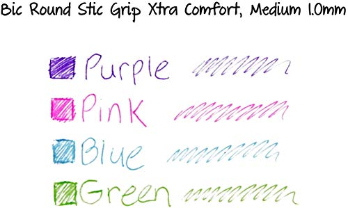 BIC Round Stic Grip Xtra Comfort Fashion Ballpoint Pens, Pack of 16 - Pastel Blue, Green, Pink, Purple, 1.0mm