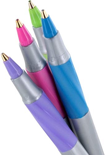 BIC Round Stic Grip Xtra Comfort Fashion Ballpoint Pens, Pack of 16 - Pastel Blue, Green, Pink, Purple, 1.0mm