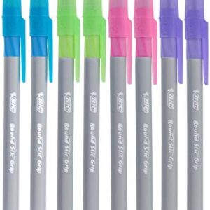 BIC Round Stic Grip Xtra Comfort Fashion Ballpoint Pens, Pack of 16 - Pastel Blue, Green, Pink, Purple, 1.0mm