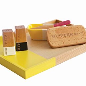 Talisman Designs Laser Etched Vivid Beechwood & Stoneware Butter Dish with Lid Butter Me Up Solid Wooden Lid Butter Holder Fun & Functional Kitchen Supplies