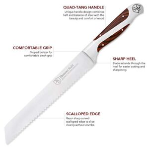 Hammer Stahl 8-Inch Bread Knife - Scallop Serrated Blade - High Carbon German Steel - Ergonomic Quad-Tang Pakkawood Handle