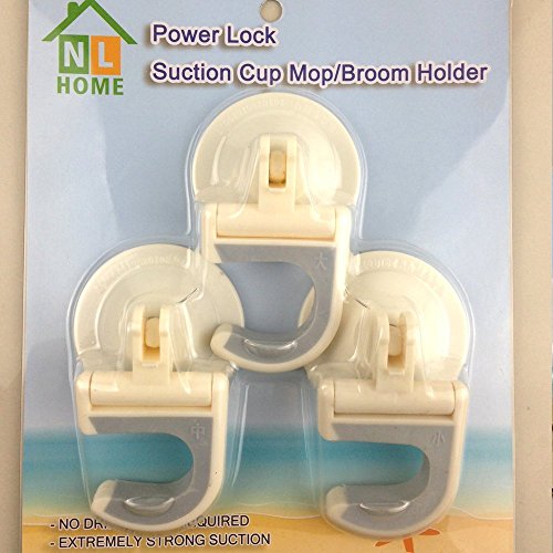 NL HOME Suction Cup Hooks, Wreath Hangers for Glass Door or Window, Set of 3 Multi Purpose Powerful Vacuum Suction Utility Hooks for Bathroom Kitchen Warehouse Garage, White