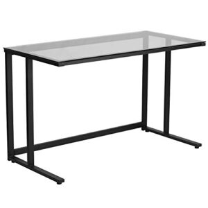 Flash Furniture Singleton Glass Desk with Black Pedestal Metal Frame