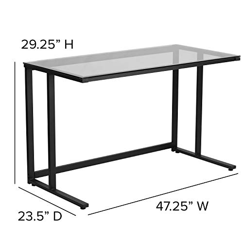 Flash Furniture Singleton Glass Desk with Black Pedestal Metal Frame