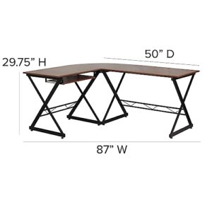 Flash Furniture Singleton Teakwood Laminate L-Shape Computer Desk with Pull-Out Keyboard Tray