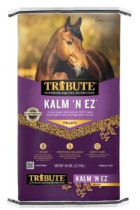 tribute kalmbach feeds kalm 'n ez pellets for horse, 50 lb