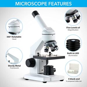 AmScope - M102C-PB10 40X-1000X Biological Compound Microscope with Prepared and Blank Slides for Student and Kids