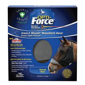 opti-force-force equine fly mask-horse fly mask with uv protection and insect repellent, adjustable fit for comfort - without ears standard