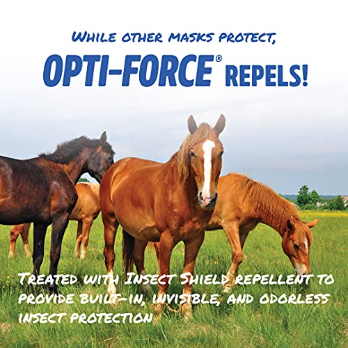 Opti-Force-Force Equine Fly Mask-Horse Fly Mask with UV Protection and Insect Repellent, Adjustable Fit for Comfort - Without Ears Standard