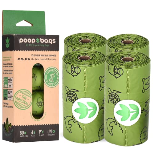 The Original Poop Bags® OK Compost Certified Compostable Dog Waste Bags - Supports Jane Goodall Institute - You Buy, We Donate - Dog Bags For Poop, Doggy Poop Bags Refills, Unscented