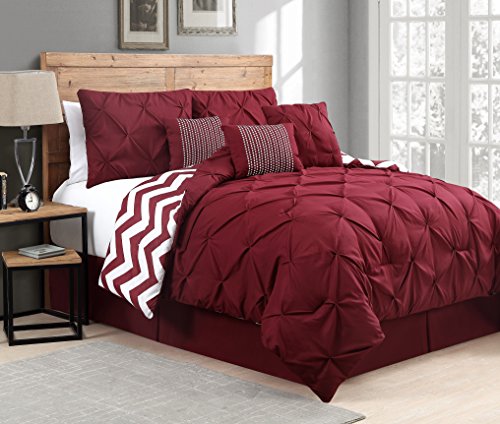 Avondale Manor Ella Pinch Pleat Bedding Set, Queen, Red