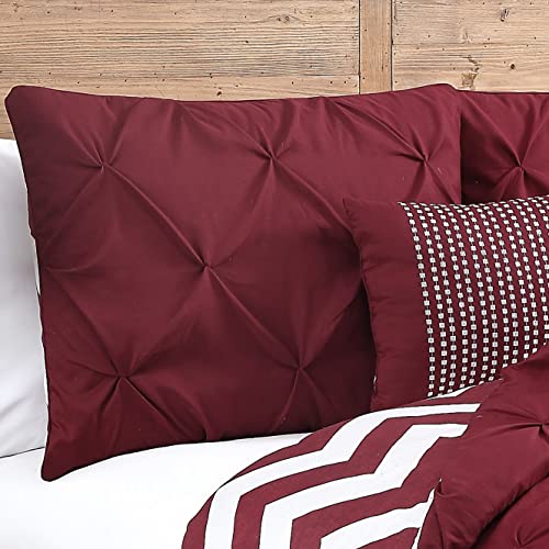 Avondale Manor Ella Pinch Pleat Bedding Set, Queen, Red