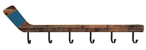 deco 79 wood hockey stick 6 hangers wall hook, 40" x 2" x 11", brown