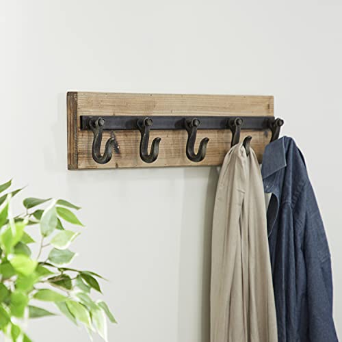 Deco 79 Wood 5 Hangers Wall Hook, 24" x 4" x 6", Brown