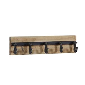 Deco 79 Wood 5 Hangers Wall Hook, 24" x 4" x 6", Brown