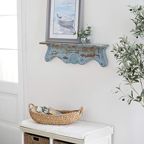 Deco 79 Wood Scroll 1 Shelf Wall Shelf, 32" x 4" x 8", Blue