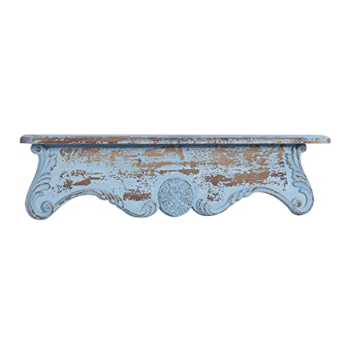 Deco 79 Wood Scroll 1 Shelf Wall Shelf, 32" x 4" x 8", Blue