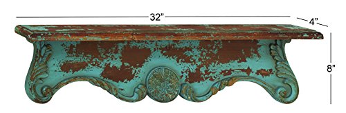 Deco 79 Wood Scroll 1 Shelf Wall Shelf, 32" x 4" x 8", Blue