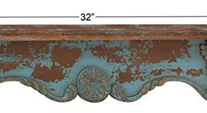 Deco 79 Wood Scroll 1 Shelf Wall Shelf, 32" x 4" x 8", Blue