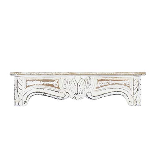 Deco 79 Wood Scroll Distressed 1 Shelf Wall Shelf, 36" x 6" x 9", White