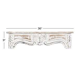 Deco 79 Wood Scroll Distressed 1 Shelf Wall Shelf, 36" x 6" x 9", White