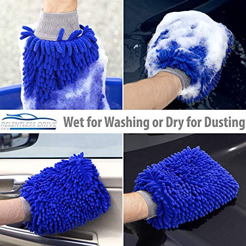 Relentless Drive Car Wash Mitt & Works as Car Wash Sponge, Chenille Microfiber Wash Mitt Scratch Free, Ultra Absorbent Microfiber Mitt for Cars, Trucks, SUV, Boat & Motorcycle (Large)