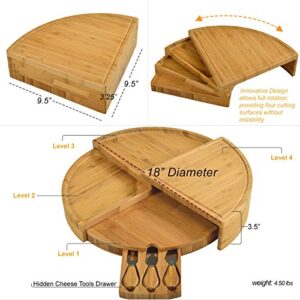 Picnic at Ascot Patented Bamboo Cheese/Charcuterie Board with Knife Set-Stores as a Compact Wedge-Opens to 18" Diameter-Designed & Quality Checked in USA