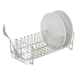 idesign metal dish drying rack with silverware drainer, the classico collection – 12.5" x 5.5" x 4", satin silver