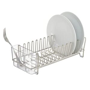 iDesign Metal Dish Drying Rack with Silverware Drainer, The Classico Collection – 12.5" x 5.5" x 4", Satin Silver