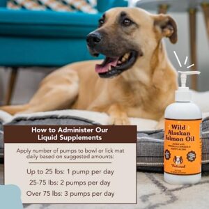 Natural Dog Company Wild Alaskan Salmon Oil for Dogs (16oz) Skin & Coat Supplement for Dogs, Dog Oil for food with Essential Fatty Acids, Fish Oil Pump for Dogs, Salmon Oil for Puppies, Omega 3 Fish Oil for Dogs, Wild Fish Oil