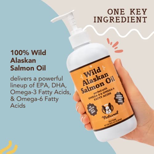 Natural Dog Company Wild Alaskan Salmon Oil for Dogs (16oz) Skin & Coat Supplement for Dogs, Dog Oil for food with Essential Fatty Acids, Fish Oil Pump for Dogs, Salmon Oil for Puppies, Omega 3 Fish Oil for Dogs, Wild Fish Oil