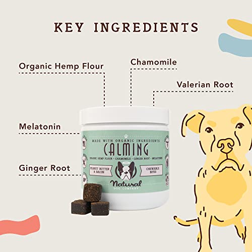 Natural Dog Company Calming Bites (90 Chews), Peanut Butter and Bacon Flavor, Chewable Supplements with Melatonin for Dogs, Promotes Relaxation & Composure for Daily Stress, Supports Balanced Behavior