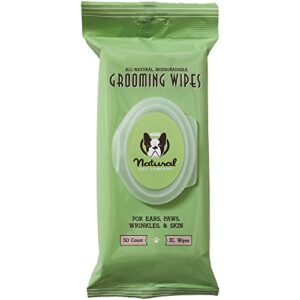 natural dog company grooming wipes with aloe vera, cleanses, soothes, & deodorizes, fragrance free, hypoallergenic, biodegradable wipes (50 wipes) aqua