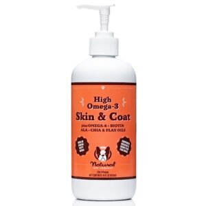 natural dog company skin & coat oil (16 oz.), supports skin health, fish oil supplements for dogs, soft and silky coat, salmon oil & flaxseed oil, fatty acids, bottle of dog fish oil with pump