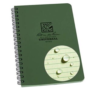rite in the rain weatherproof side spiral notebook, 4.625" x 7", green cover, universal pattern (no. 973), 7 x 4.875 x 0.375